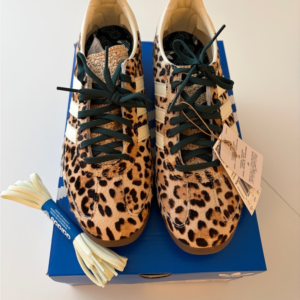 adidas Leopard Print Gazelle Sneakers with Dark Green Laces